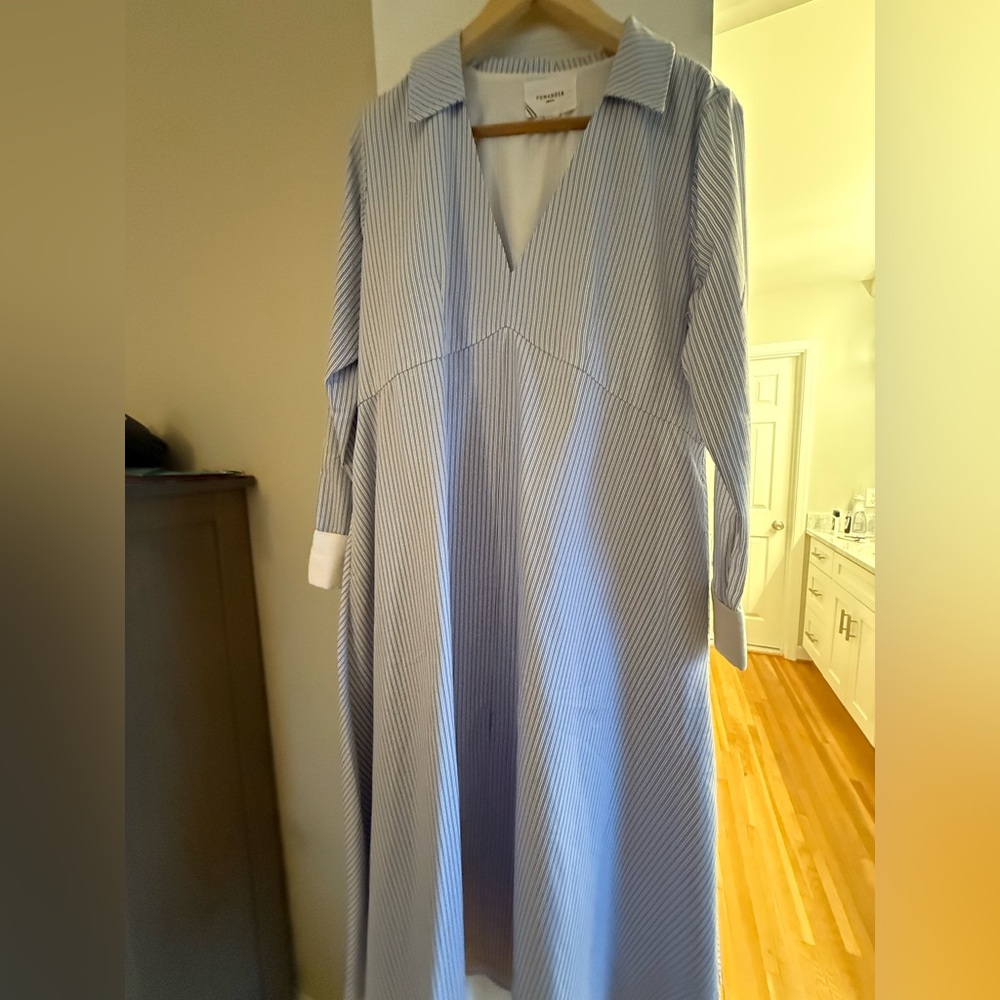 Pomander Place Blue and White Striped Maxi Dress